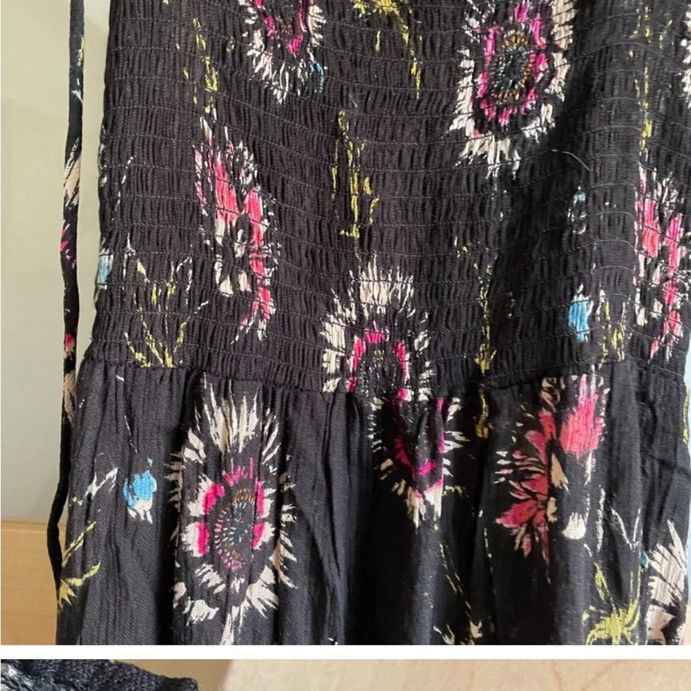 Intimately Free People Garden Party Maxi Dress XS Black Floral Smocked - Picture 5 of 6
